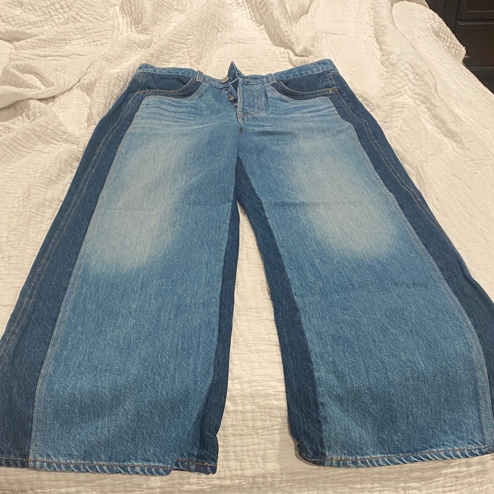 Veronica Beard Two-Tone Blue Wide Leg Jeans